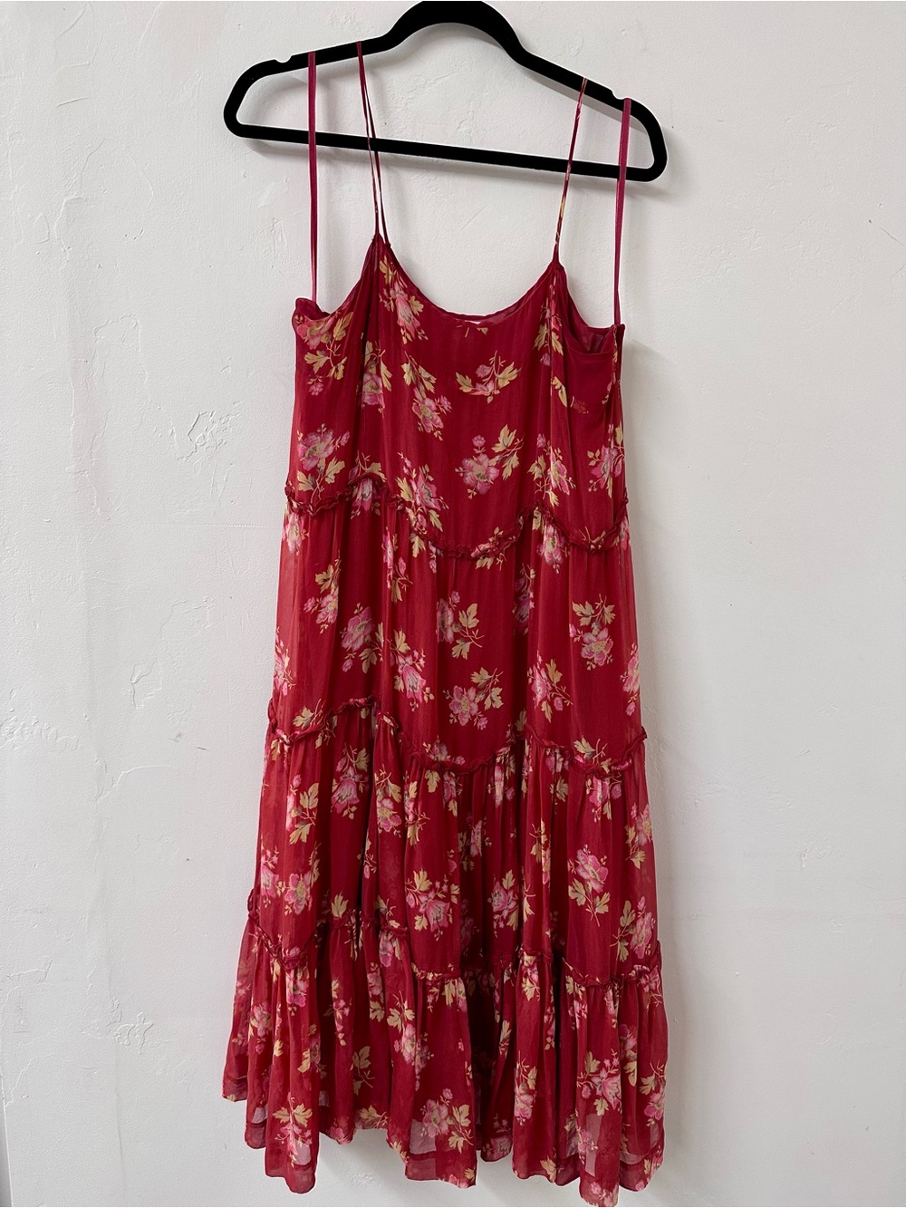 Red Floral Lauren Jeans Co. Tiered Midi Dress - Women's